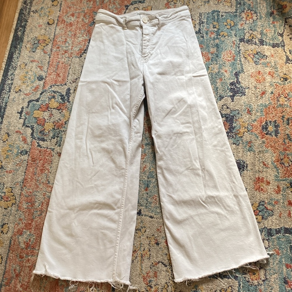 ZARA | high waisted wide leg denim jeans | size 10 white - Picture 7 of 8